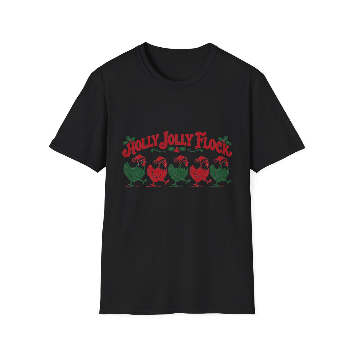 Holly Jolly Flock Christmas Chickens T-Shirt